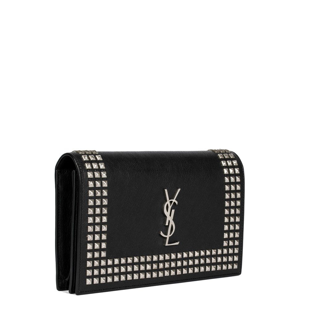 SAINT LAURENT Black Calfskin Leather Silver Studded Clutch .Clutch - Picture 2 of 9